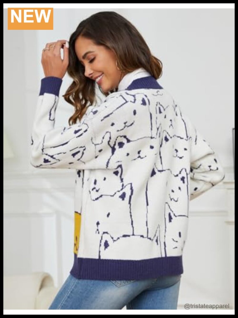 Oversized Kawaii Cat Cardigan Sweater for Women V-Neck Button Down Knitted Long - Picture 2 of 6